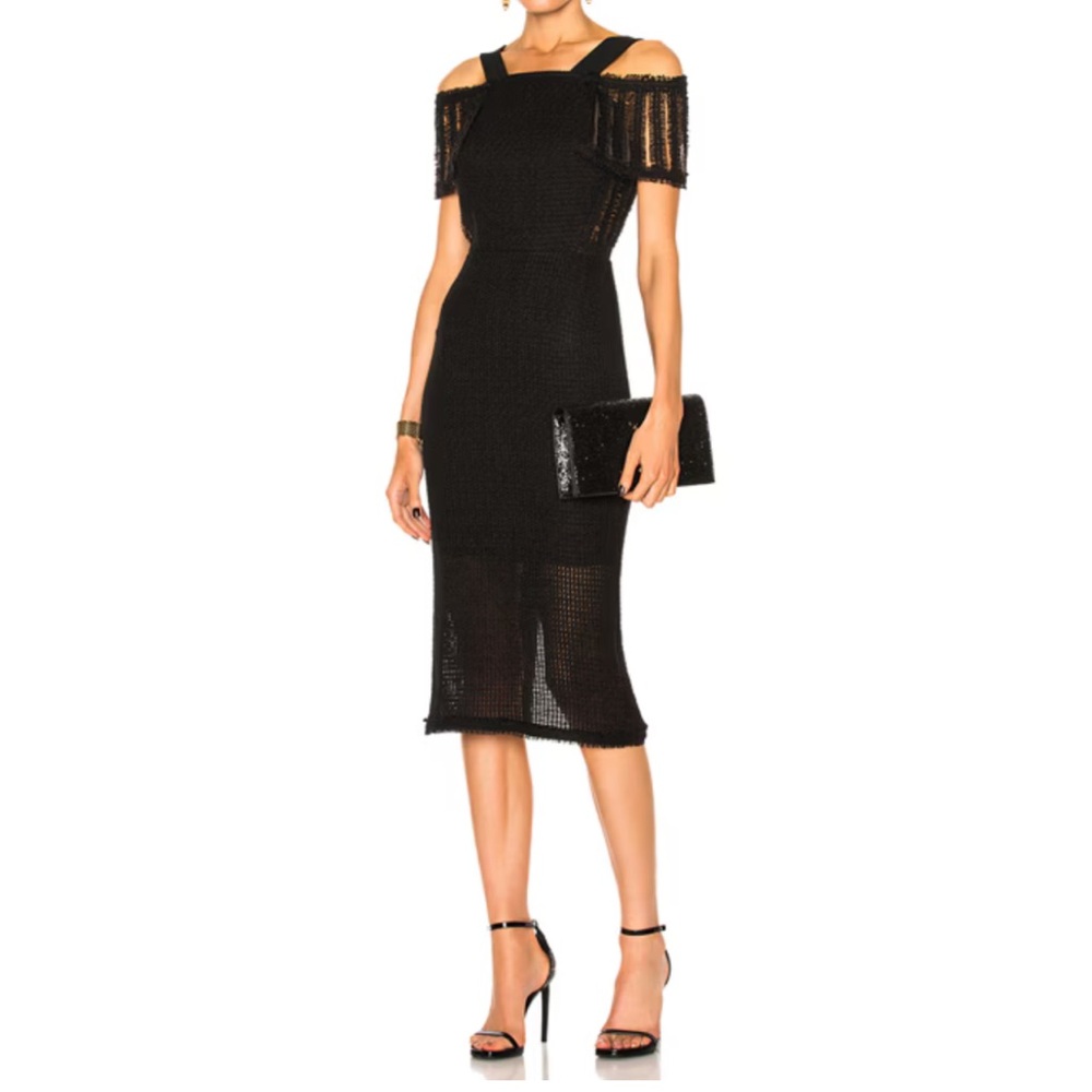 Roland Mouret Sinclair linen mesh black midi dress size uk 10 us 6